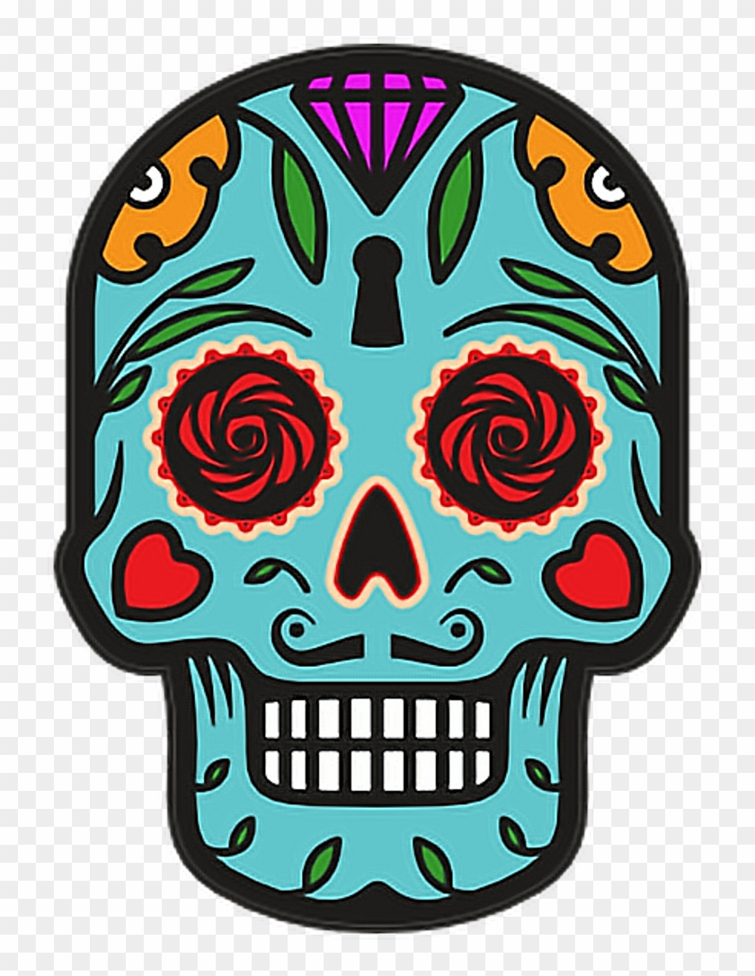 Catrina Skull Halloween Diademuertos Blue Flowers Happy - Day Of The Dead Skull Eyes #1413353