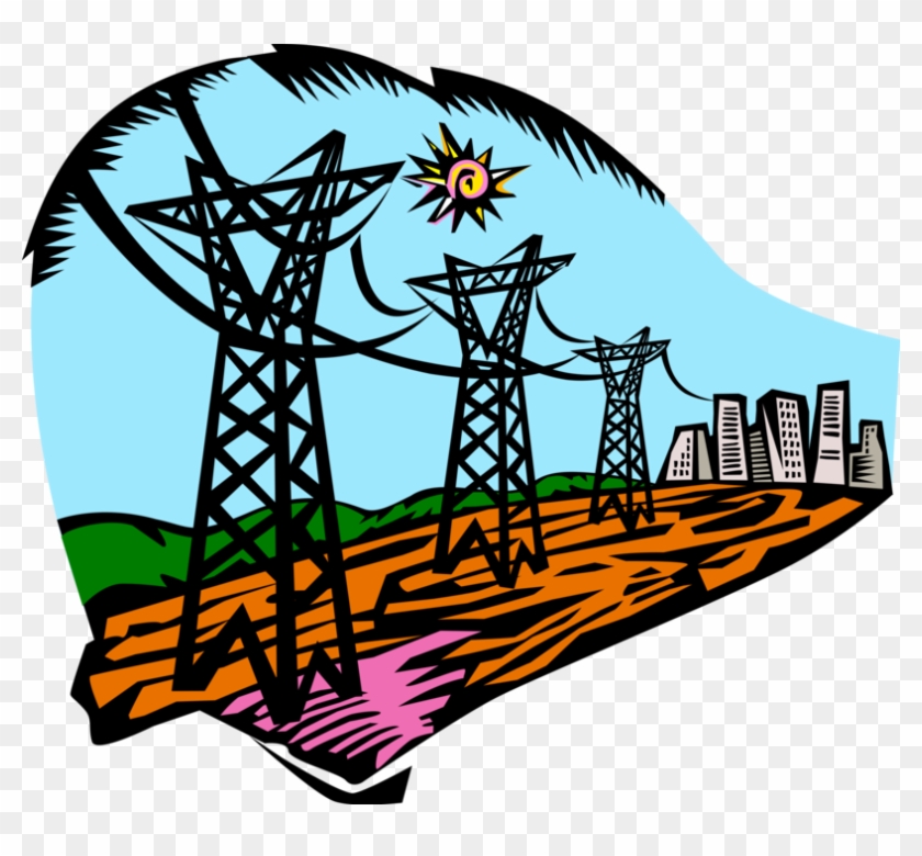 Vector Illustration Of Transmission Towers Carry Electrical - Hidrelétrica Vetor Png #1413491