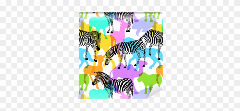 Zebra With Colorful Silhouette Wildlife Animals, Seamless - Illustration #1413956
