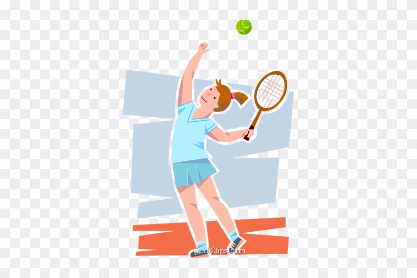 Female Tennis Player Server Royalty Free Vector Clip - Girl Playing Tennis #1414343