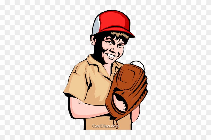 Boy Playing Baseball Royalty Free Vector Clip Art Illustration - Cartoon Boy With Baseball Glove #1414368