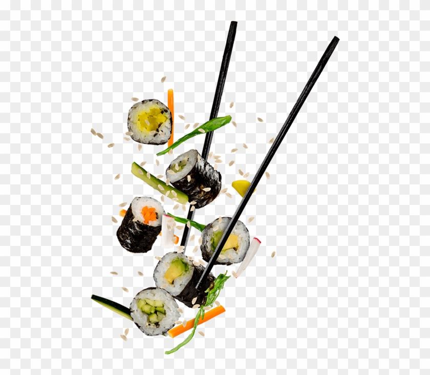 A Set Ot Chopsticks Grabbing A Suculent Sushi Roll - Sushi #1415722
