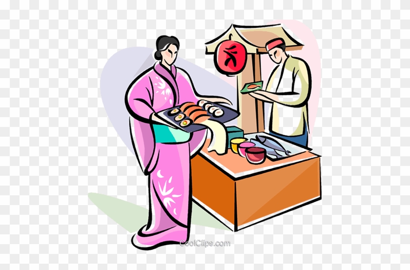 Geisha Ragazza Con Un Vassoio Di Sushi Immagini Grafiche - Japanese Cuisine Clip Art #1415726
