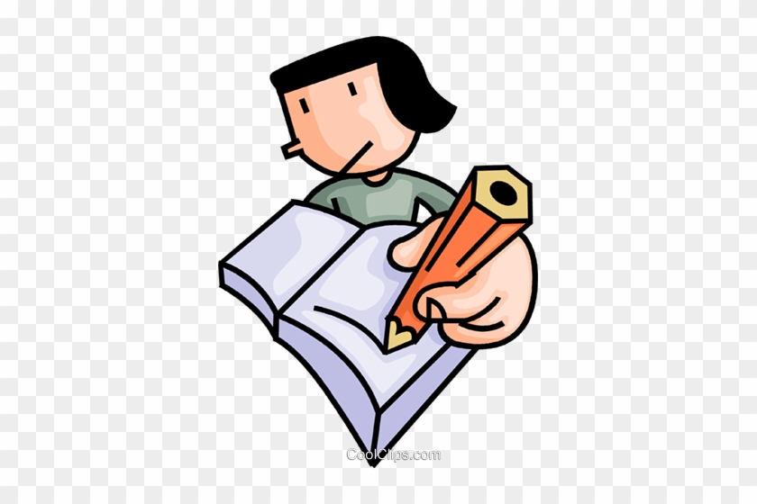 Girl Writing In Her Notebook Royalty Free Vector Clip - Write In Notebook Clipart #1416059