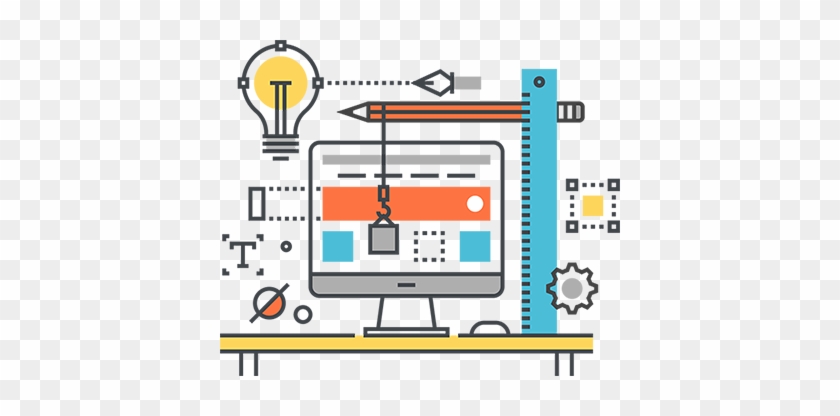 Vector Drawing Of A Computer With Design Elements - App Development Vector Png #1416081