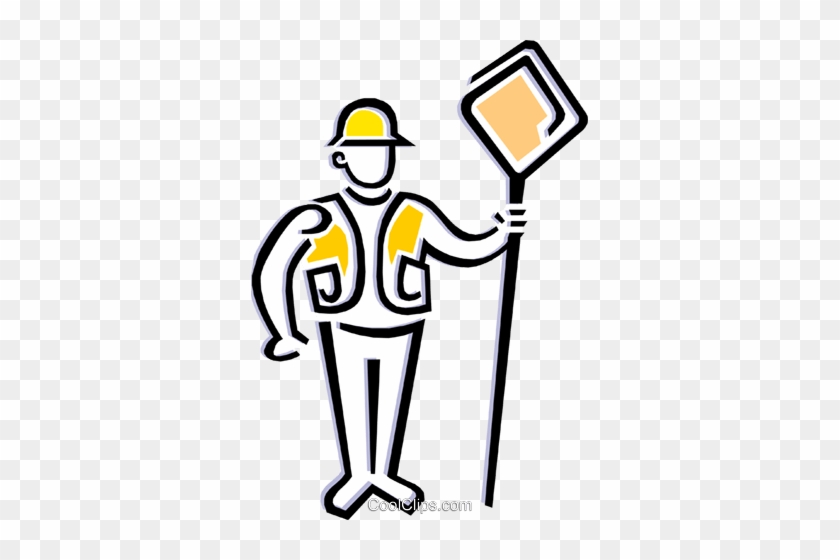 Worker Holding Road Sign Royalty Free Vector Clip Art - Worker Holding Road Sign Royalty Free Vector Clip Art #1416640