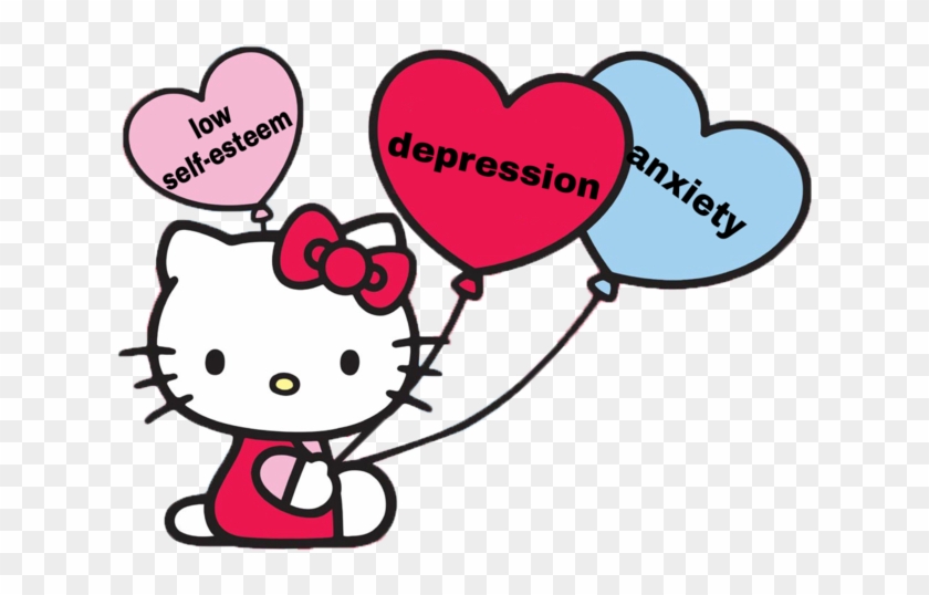 Hellokitty Trauma Sad Depressed Anxiety Churchvomit - Hello Kitty With Balloon #1416870