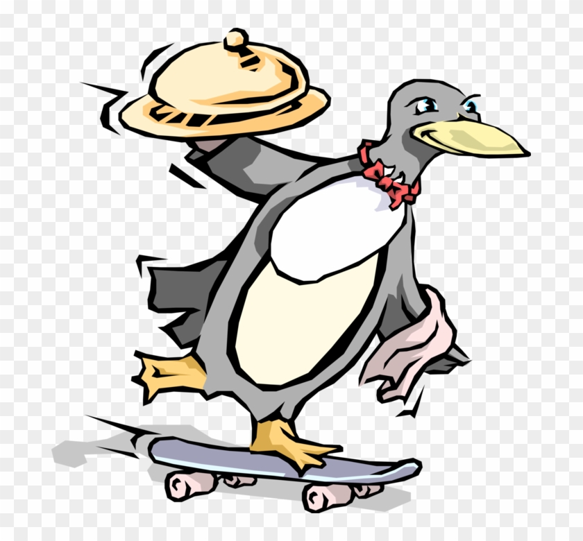 Vector Illustration Of Penguin Waiter Butler With Serving - Cartoon #1418350