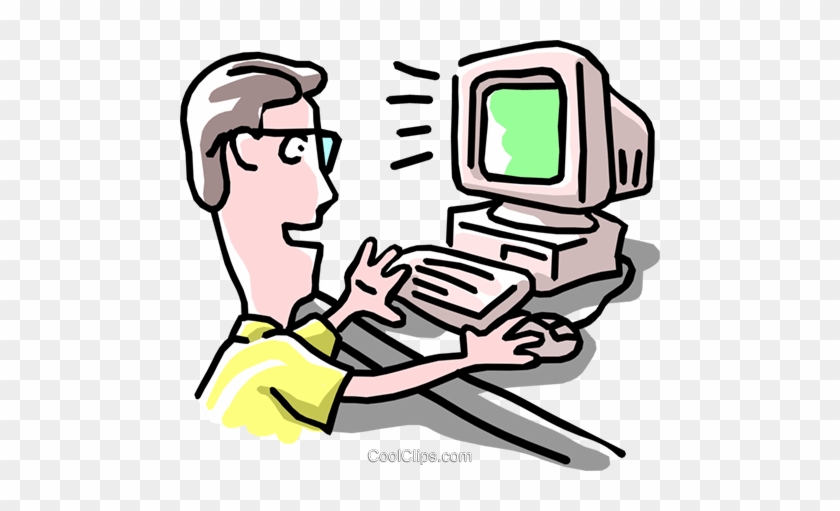 Man Working At Computer Royalty Free Vector Clip Art - Library Books #1418841