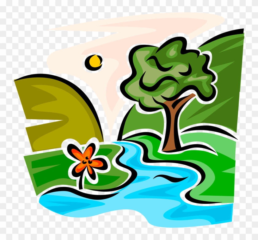 Mountain Stream With Trees - Creek Clipart #1419443