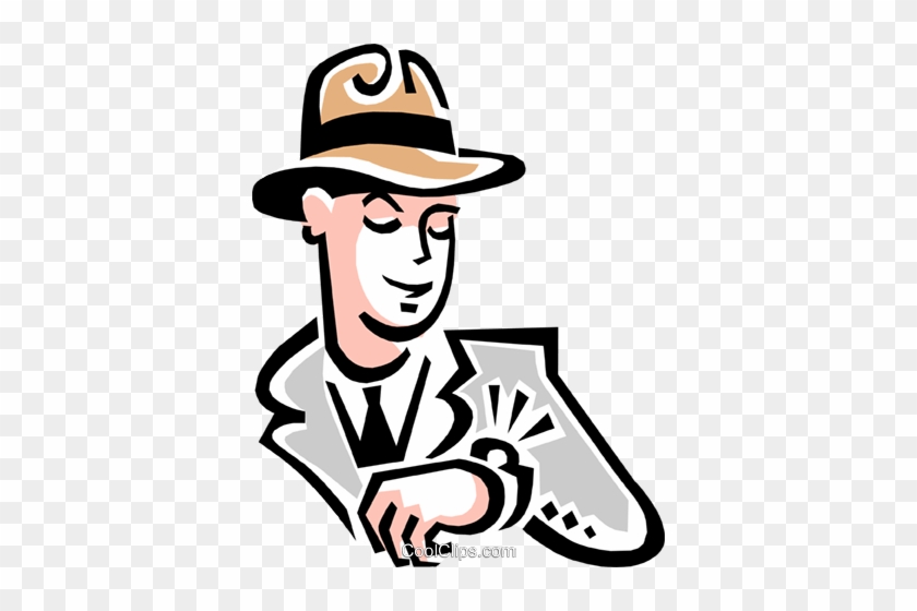 Man Looking At Watch Royalty Free Vector Clip Art Illustration - Looking At Watch Png #1421026