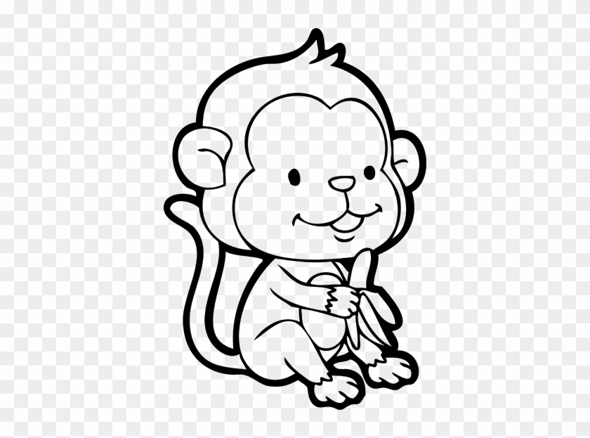 Chimp Drawing Outline Clipart Freeuse Download - Monkey With Banana Drawing #1421542