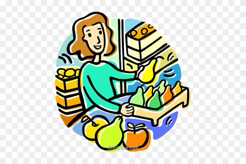 Woman With A Box Of Produce Royalty Free Vector Clip - Lady Vendor Clip Art #1421855