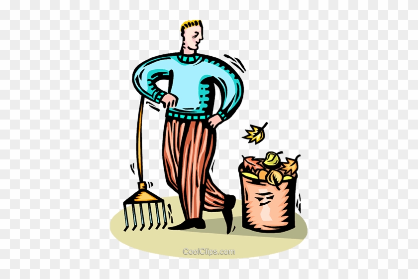 Man Raking Leaves Royalty Free Vector Clip Art Illustration - Man Raking Leaves Royalty Free Vector Clip Art Illustration #1424724