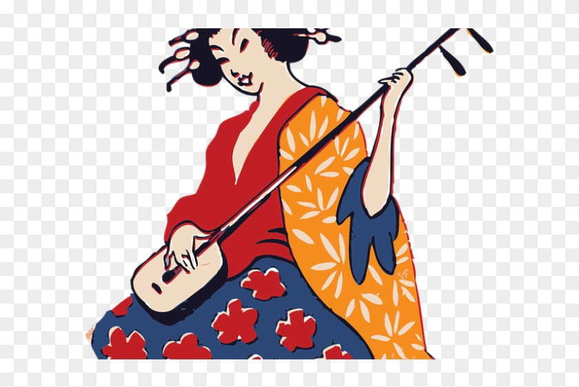 Geisha Clipart Transparent - Traditional Geisha Playing A Shamisen 1 25 Magnet Gesha #1425545