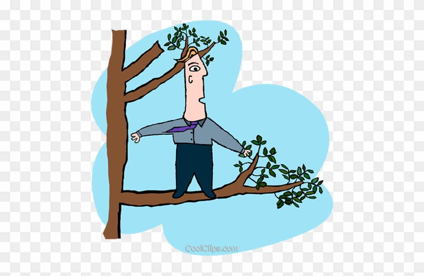 Business Out On A Limb Royalty Free Vector Clip Art - Cartoon Man In Tree #1425572