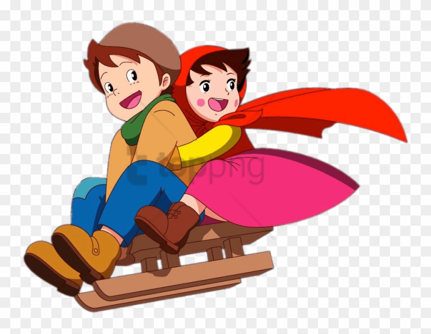 Heidi And Peter On Sleigh - Heidi Cartoon Hd #1425674