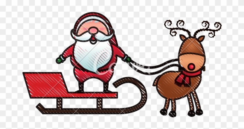 Santa Claus Rides In A Sleigh In Harness On The Reindeer - Vector Graphics #1425677