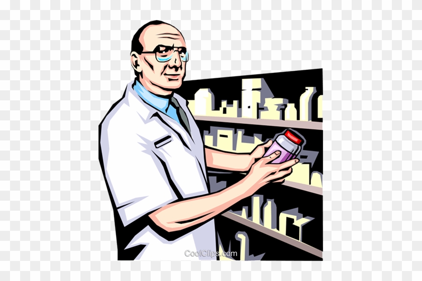 Pharmacist Preparing Prescription Royalty Free Vector - Pharmacist Clipart #1425681