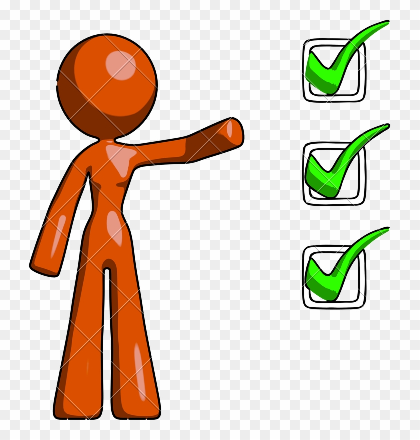 Orange Design Mascot Woman Standing By A Checkmark - Orange Design Mascot Woman Standing By A Checkmark #1426204