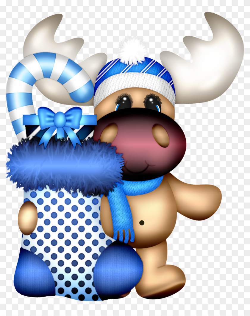 Christmas Moose And Blue Stocking Christmas Moose, - Clipart Christmas In Blue #1426315