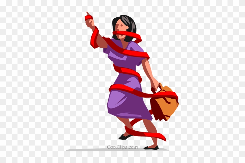 Businesswoman Tied Up In Red Tape Royalty Free Vector - Clip Art #1426872