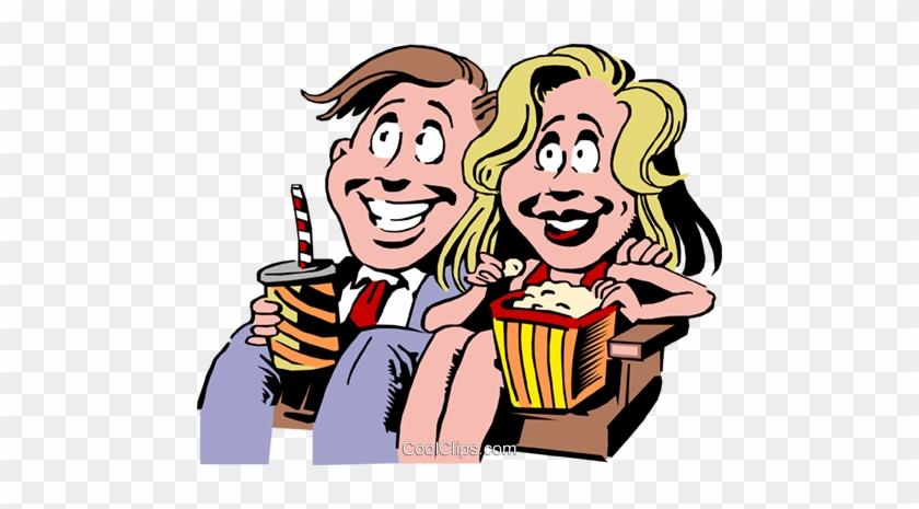 Cartoon Date Royalty Free Vector Clip Art Illustration - Couple Watching Movie Clipart #1428412