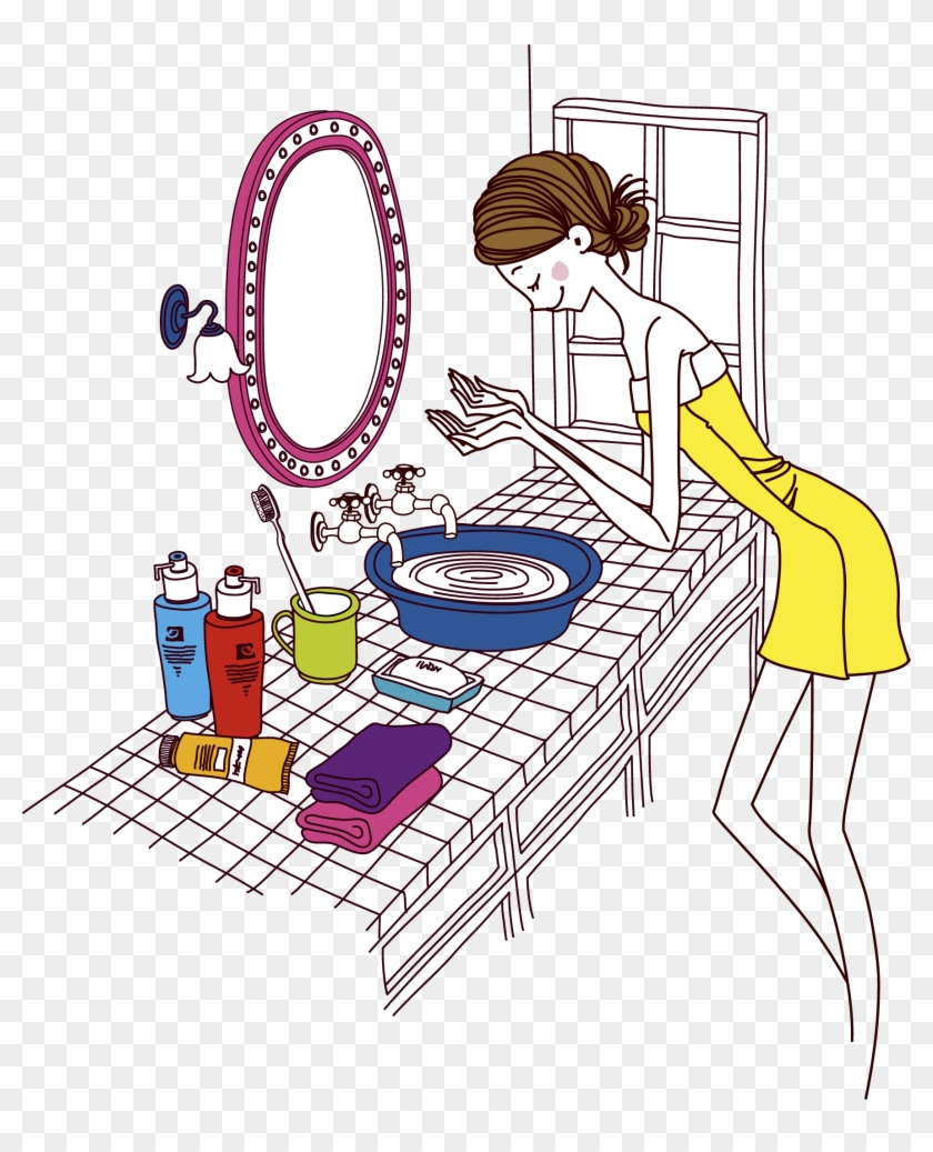 Royalty Free Clip Art - Girl Face Washing Illustration #1428855