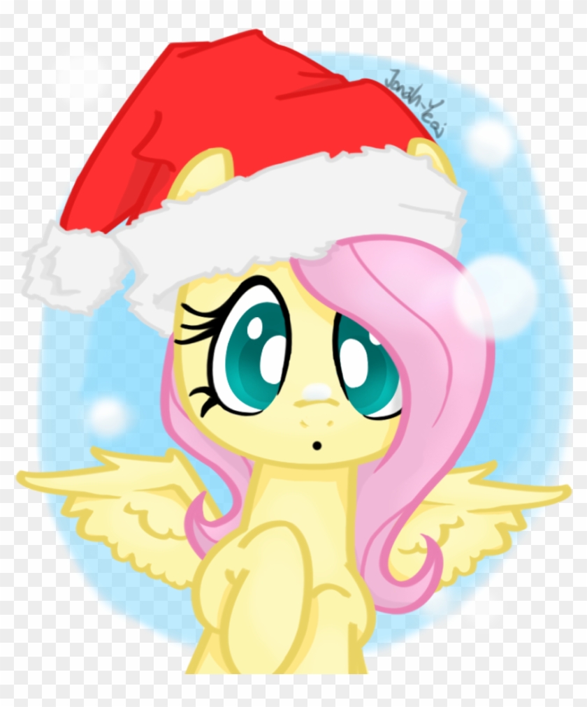 Jonah-yeoj, Fluttershy, Hat, Safe, Santa Hat, Snow, - Mlp Wearing Christmas Hats #1429834