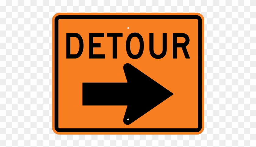 Detour Directional Construction Sign - Detour Sign Black And White #1430374