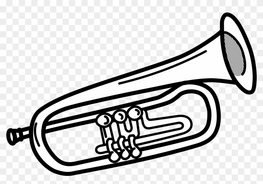 Baritone Horn Marching Euphonium Drawing Musical Instruments - Trumpet Clipart Black And White #1432192
