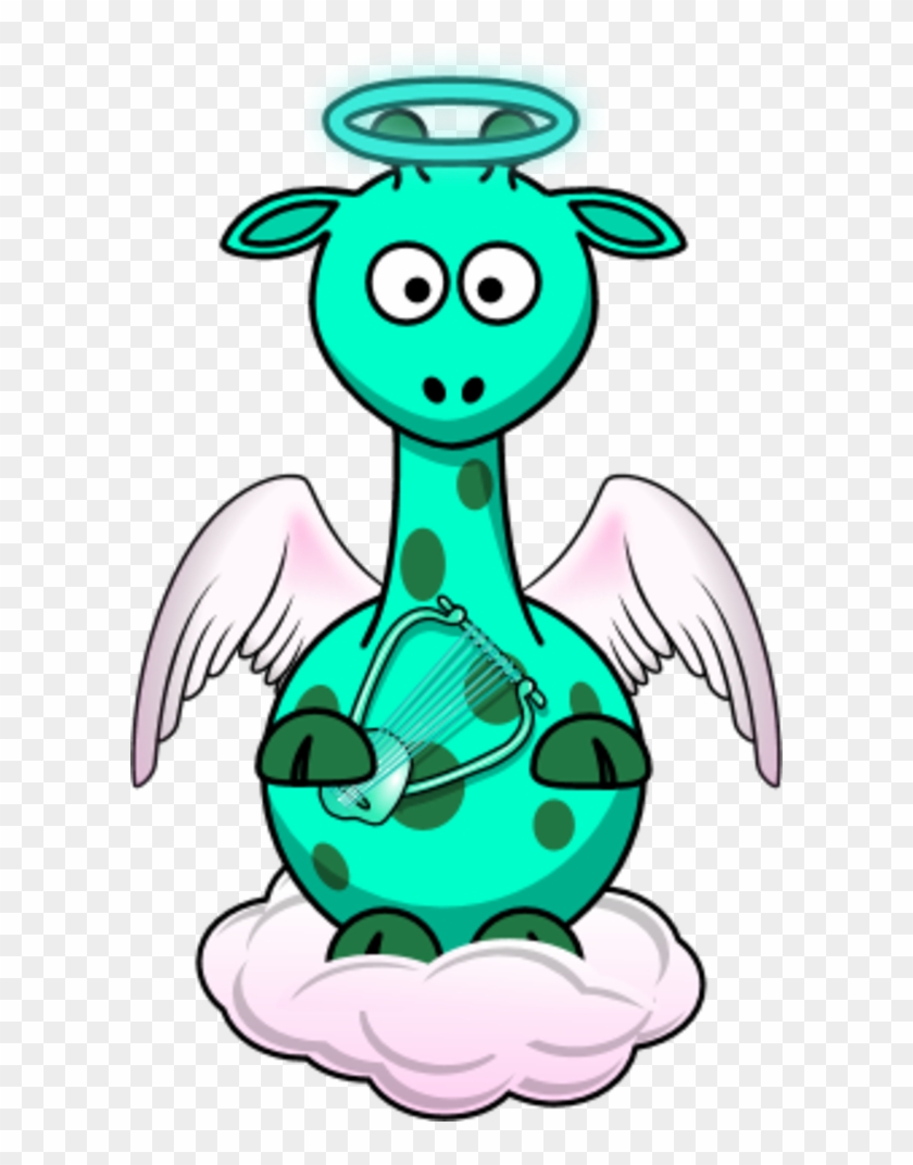 Giraffe Angle Wings Cloud Holding A Harp - Cartoon Giraffe #1433460