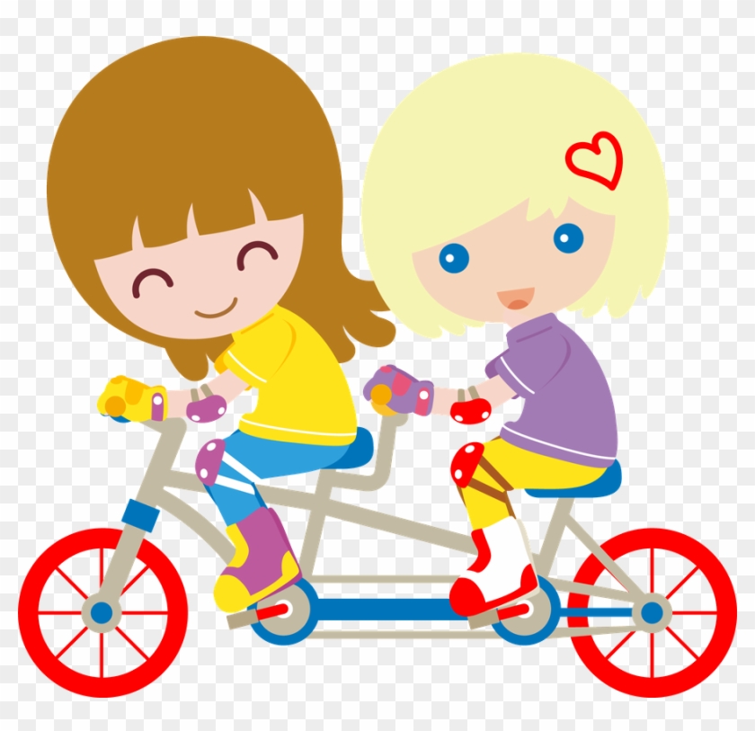 Kids Clipart Cycling - Niñas En Bicicleta Animadas #1433755