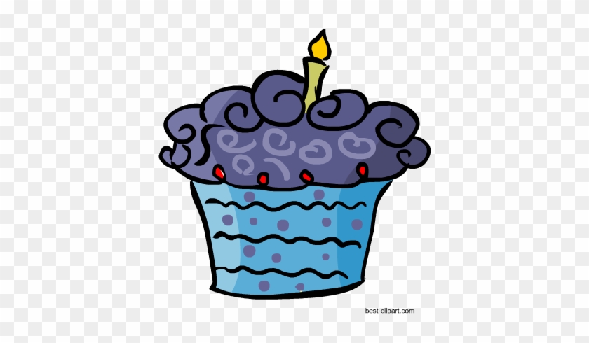 Blue Cupcake With One Candle, Free Clip Art - With One Candle #223786