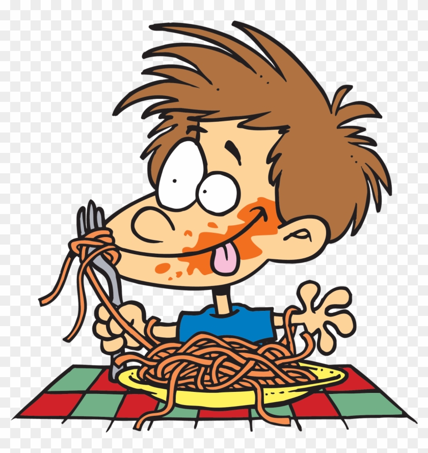 Fat People Eating Pizza Cartoon - Eating Spaghetti Clipart #223804