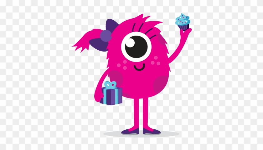A Pink Monster With Cupcakes And A Present - Cartoon #223937