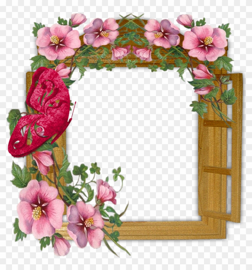 Wooden Winow With Flowers And Butterfly Transparent - Welcome To My Page Glitter #224470