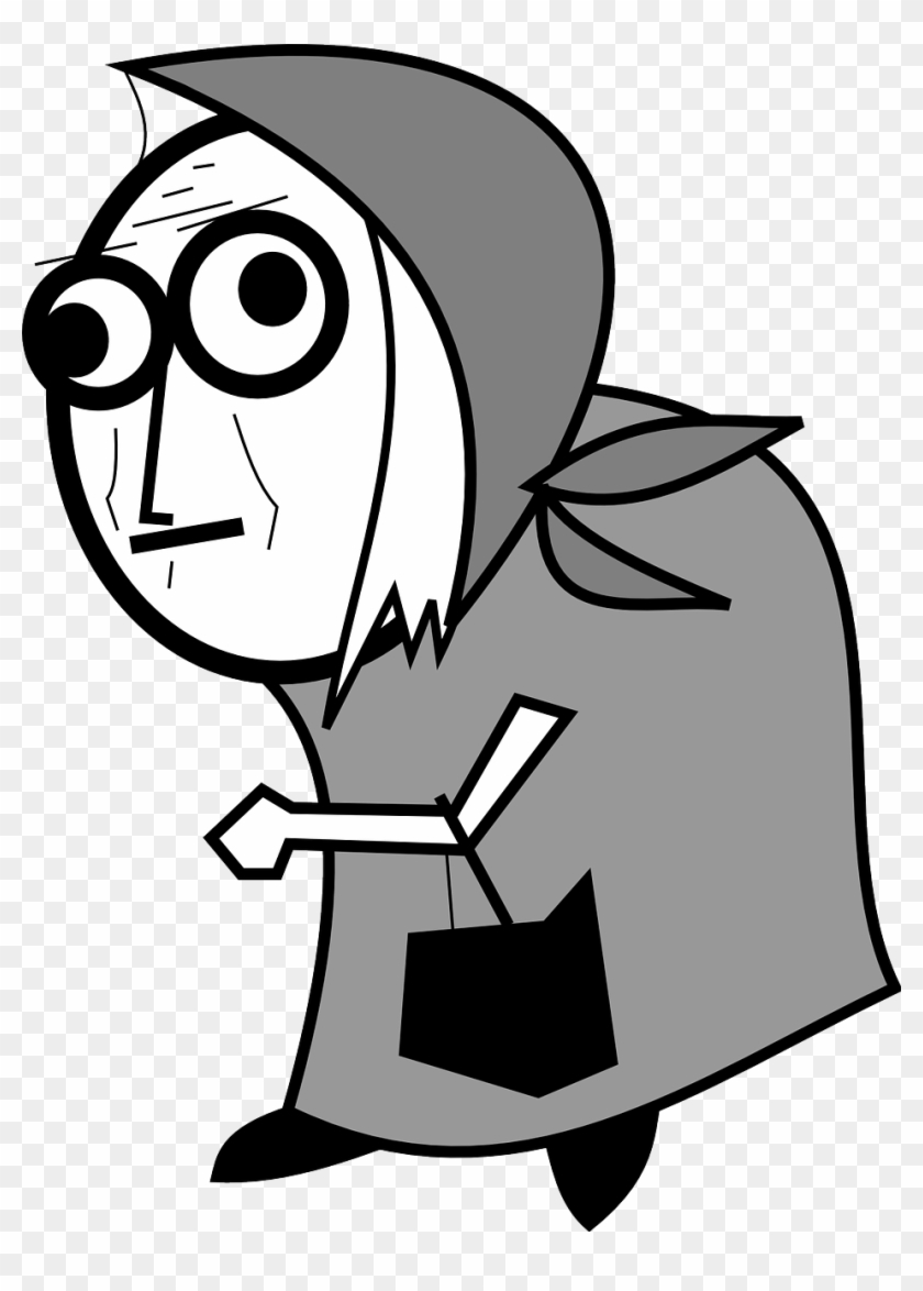 cartoon old woman black and white clipart