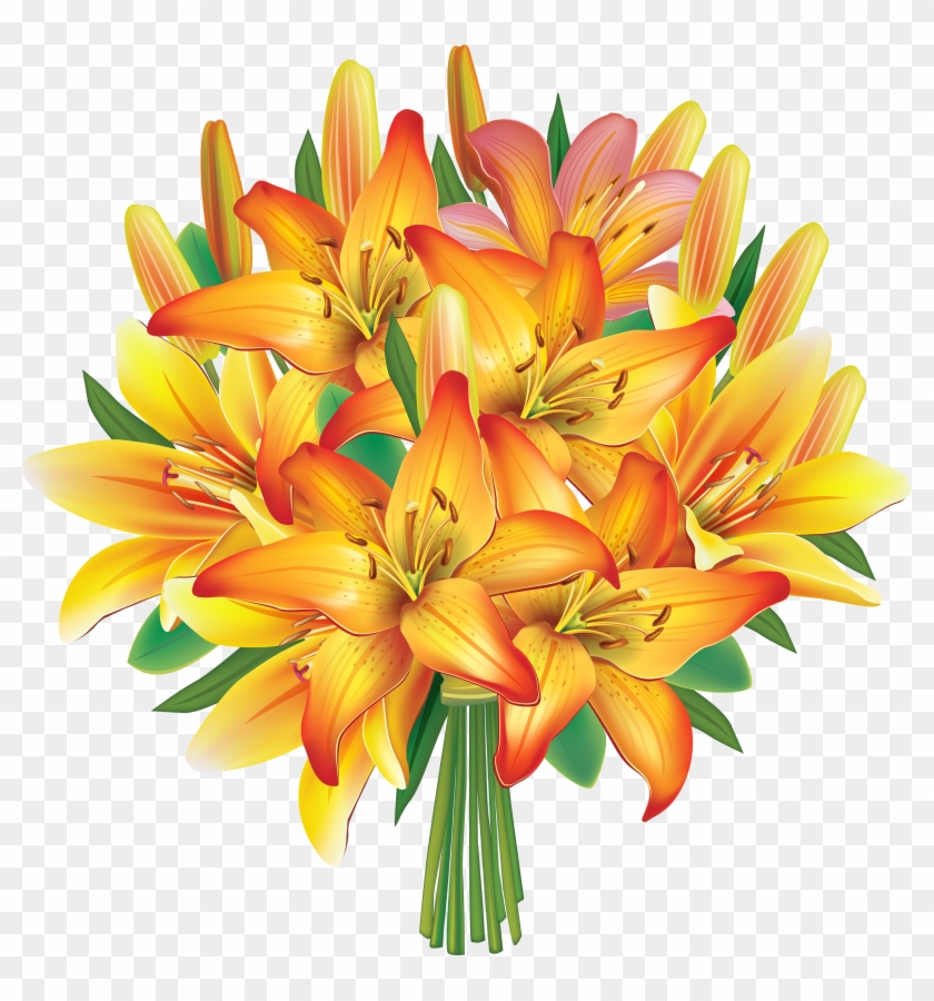 Yellow Lilies Flowers Bouquet Png - Yellow Lily Flowers Bouquet #225314