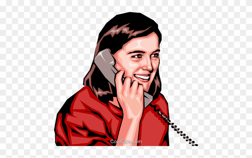 Girl On Phone Royalty Free Vector Clip Art Illustration - Telephone #1434388