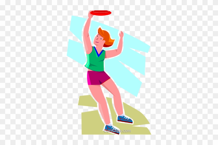 Girl Jumping For A Frisbee Royalty Free Vector Clip - Cartoon #1435978