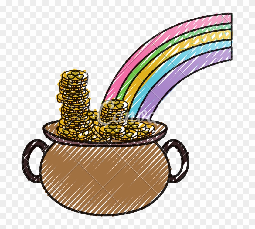 Grated Gold Coins Inside Pot Cauldron And Rainbow - Cooking #1436336
