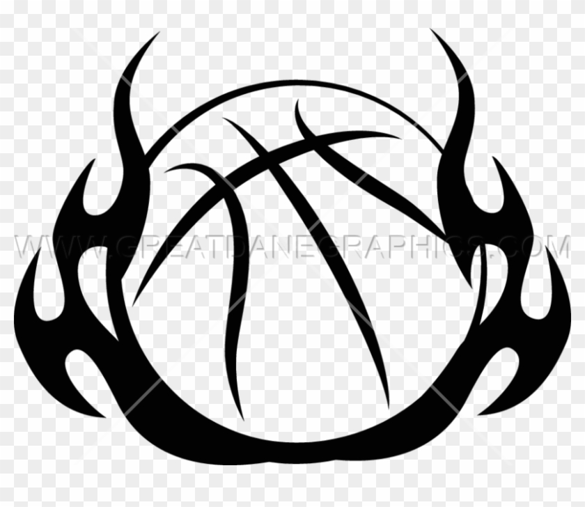 Basketball Tribal Flames - Basketball Flame Clipart Png Black And White #1436470
