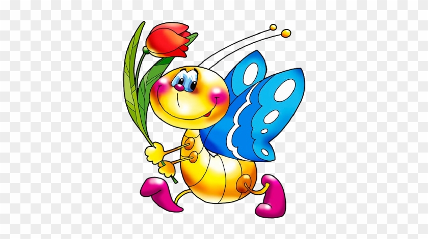 Cartoon - Butterfly With Tulips Sticker #1437261