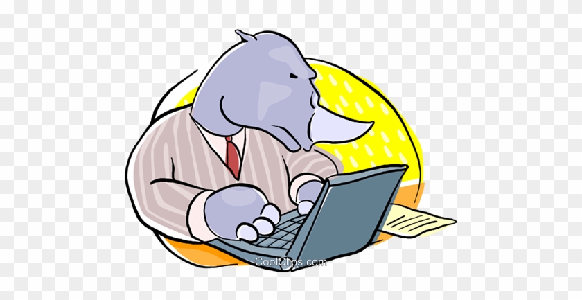 Rhinoceros Working At His Computer Royalty Free Vector - Monastery #1437704