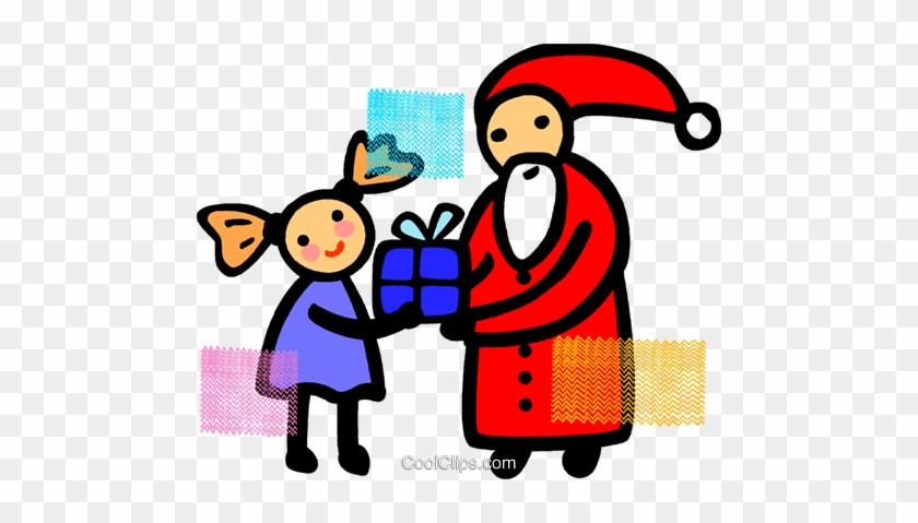 Santa Giving A Gift To A Girl Royalty Free Vector Clip - Santa Giving A Gift To A Girl Royalty Free Vector Clip #1438281
