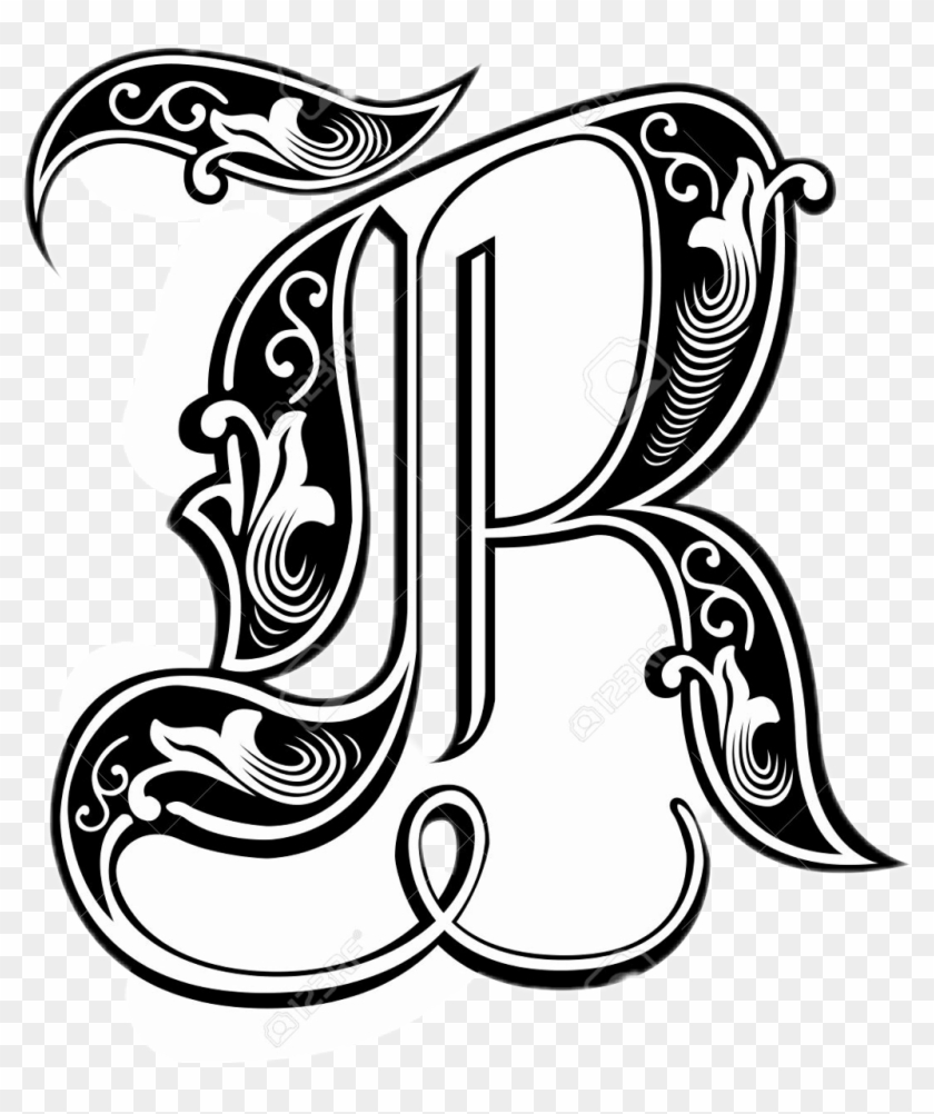 Clip Art Free Tattoo R Bw Sticker By Redcakra - Fancy Royal Letter R #1438382