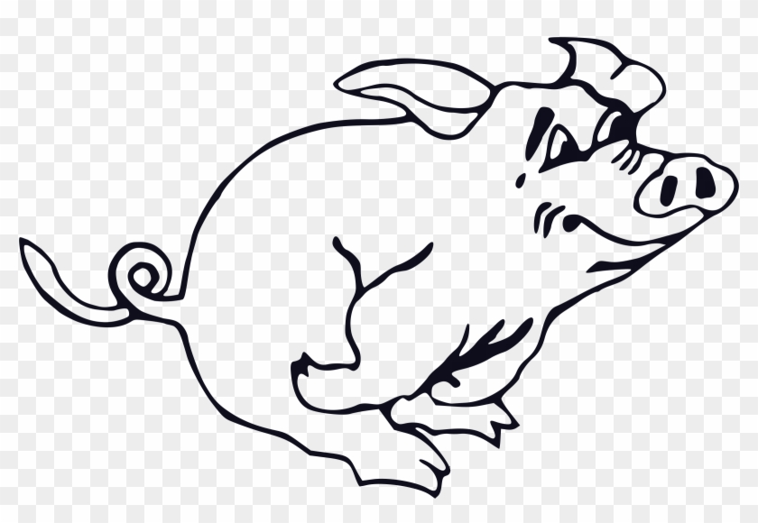 Running Pig Vector Library - Pig Running Clipart Black And White #1438431