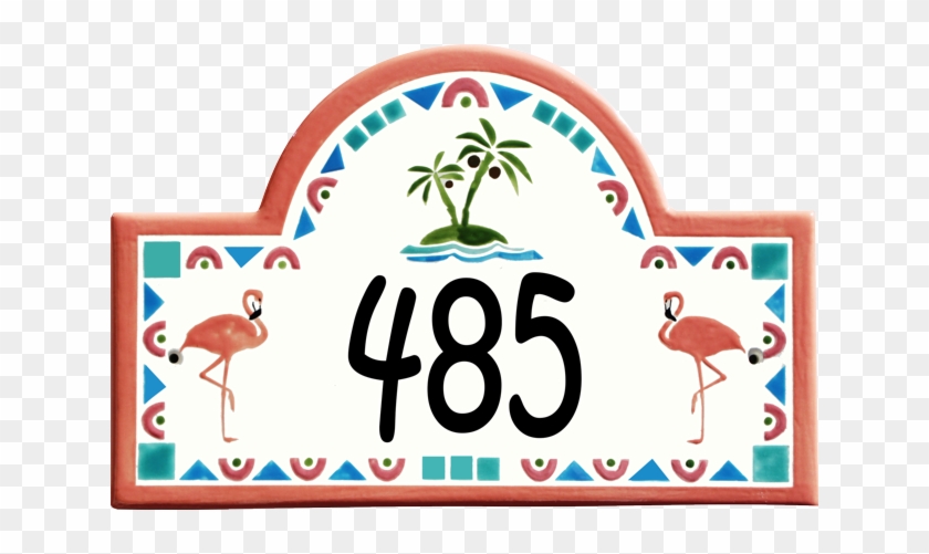 Flamingo House Number Plaque Comes In A Cool Teal Border - Flamingo House Number Plaque Comes In A Cool Teal Border #1438668