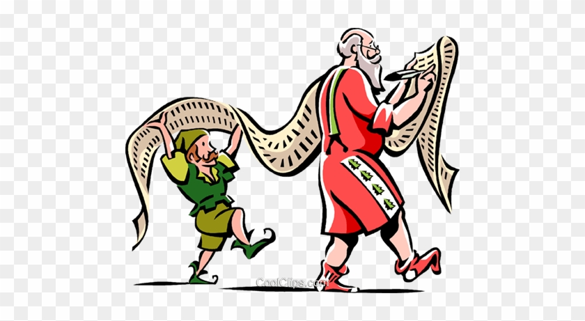 Santa And An Elf With A Christmas List Royalty Free - Cartoon #1438884